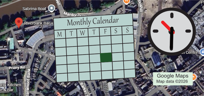 Graphic for the Local History 2 group, shows location, calendar and time.