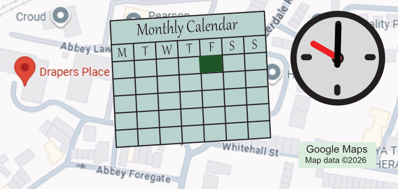 Graphic of map, calendar and clock face for the LOcal History 3 group