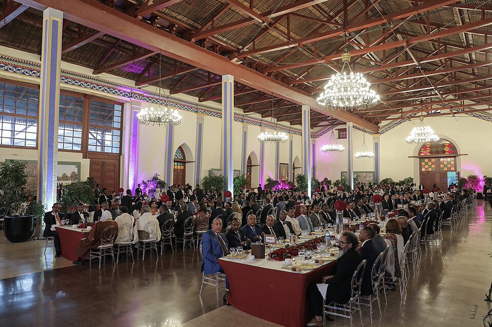 A large group of people dining