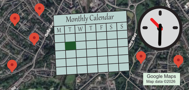 Graphic for the Anthropology group, shows location, calendar and time.