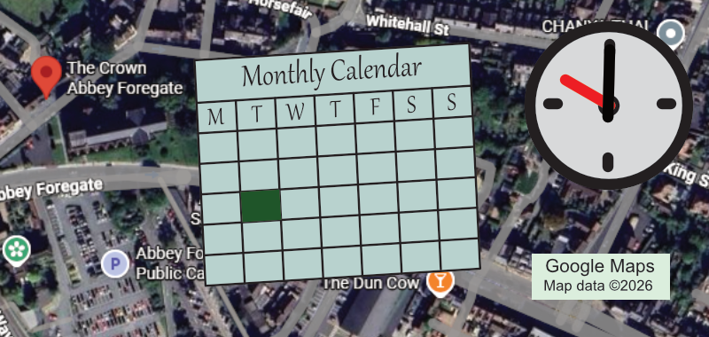 Graphic for the Cinema group, shows location, calendar and time.