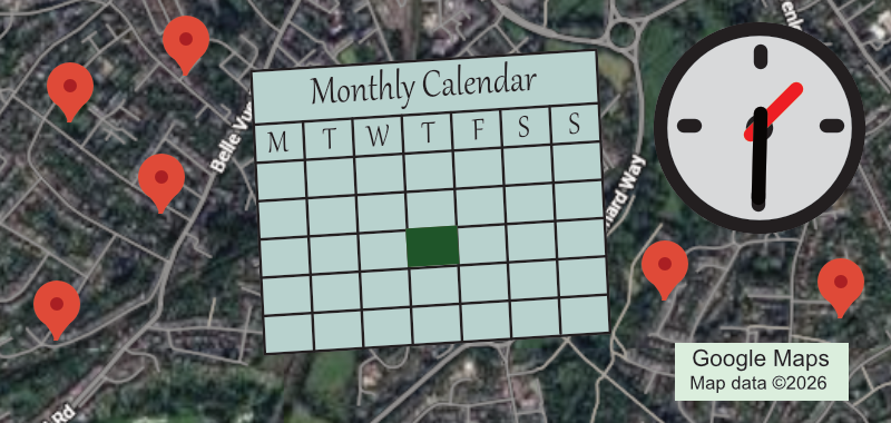 Graphic for the Classic Music Appreciation group, shows location, calendar and time.
