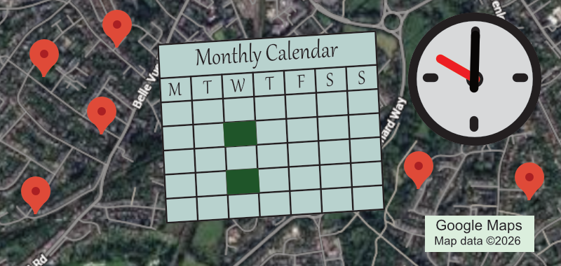 Graphic for the German Conversation Improvers group, shows location, calendar and time.