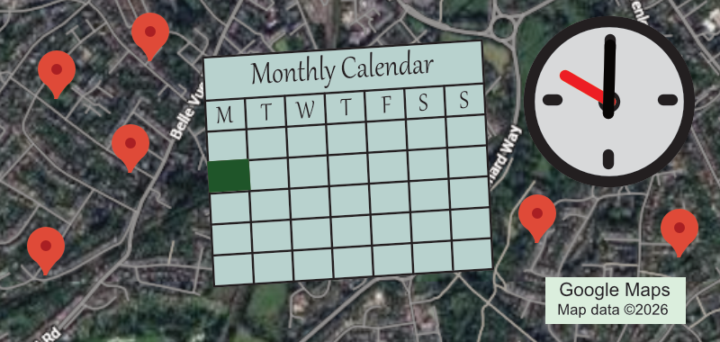 Graphic for the History 2 group, shows location, calendar and time.