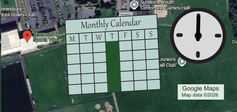 Graphic for the Indoor Bowling group, shows location, calendar and time.