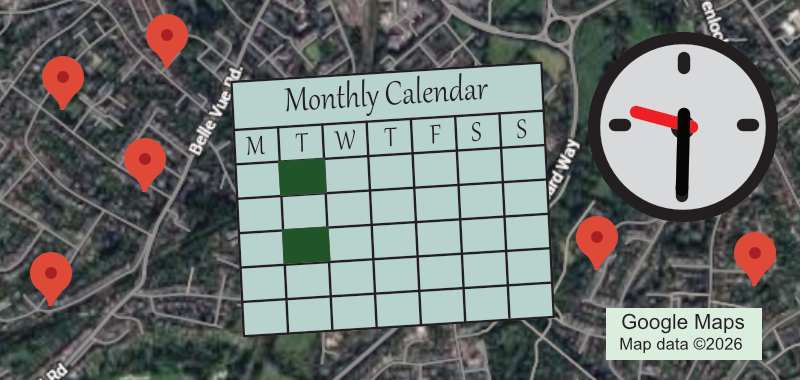 Graphic for the Italiano group, shows location, calendar and time.
