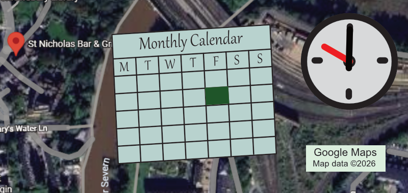 Graphic for the Love to Travel group, shows location, calendar and time.