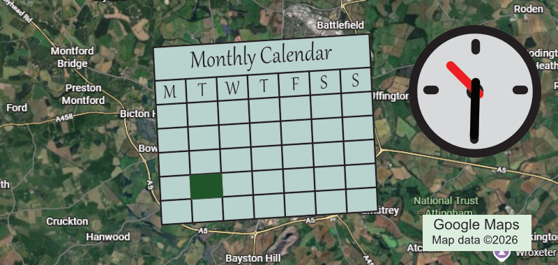 Graphic for the nature Watch 2 group, shows location, calendar and time.