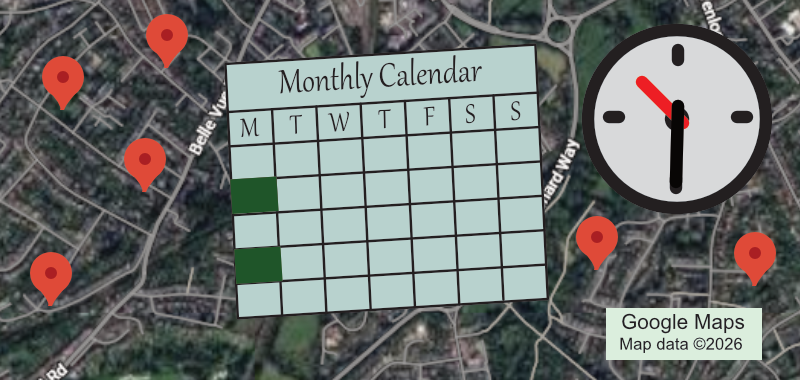 Graphic for the Parlez-vous Francais group, shows location, calendar and time.