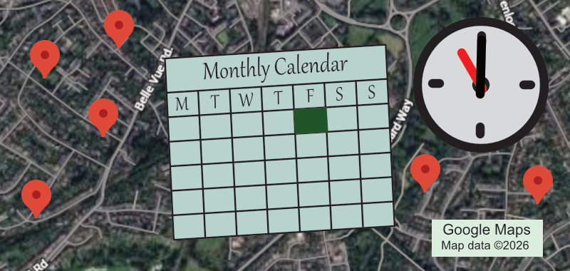 Graphic for the Poetry Workshop group, shows location, calendar and time.