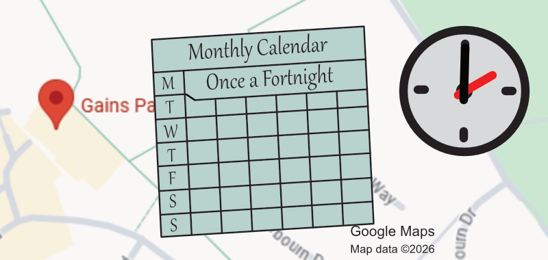Graphic for the Table Tennis Monday group, shows location, calendar and time.