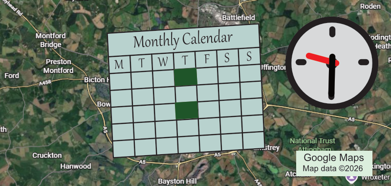 Graphic for the Walkers 1 group, shows location, calendar and time.