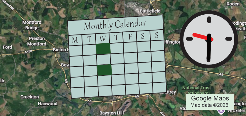Graphic for the Walks medium Hilly group, shows location, calendar and time.