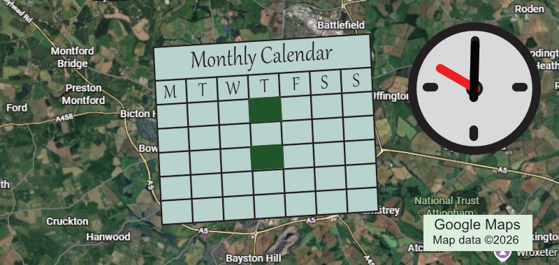 Graphic for the Walks Short group, shows location, calendar and time.