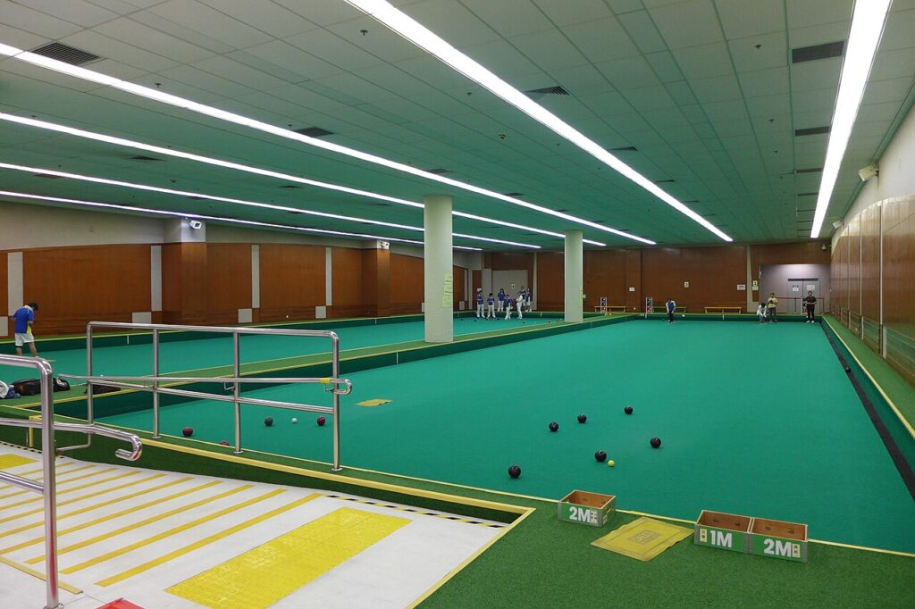 Image of an indoor bowling green
