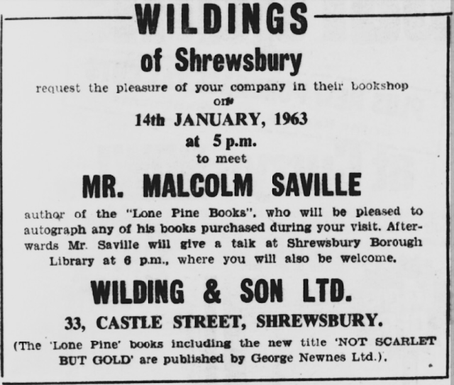 Newspaper advertisment for Malcolm Saville